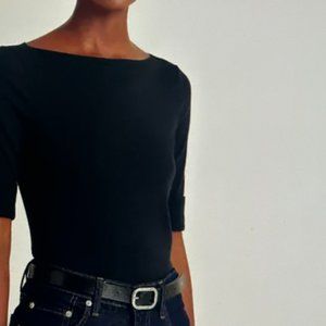 Women's Petite Stretch Cotton Slim-Fit Boatneck Tee